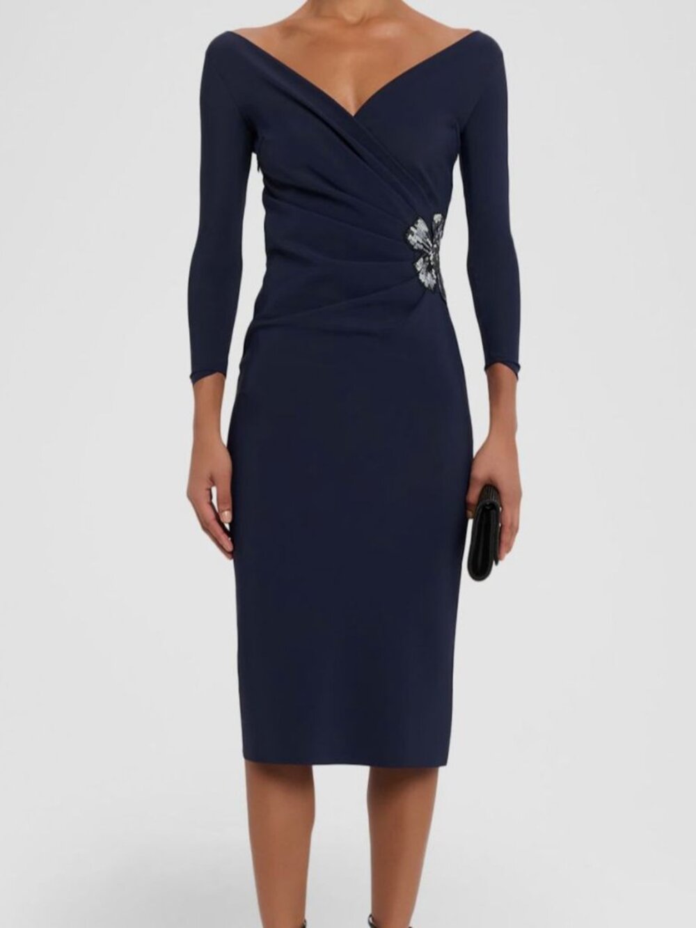 Chiara Boni Women's Blue Onori Sequin Floral Applique Midi Dress Size 40